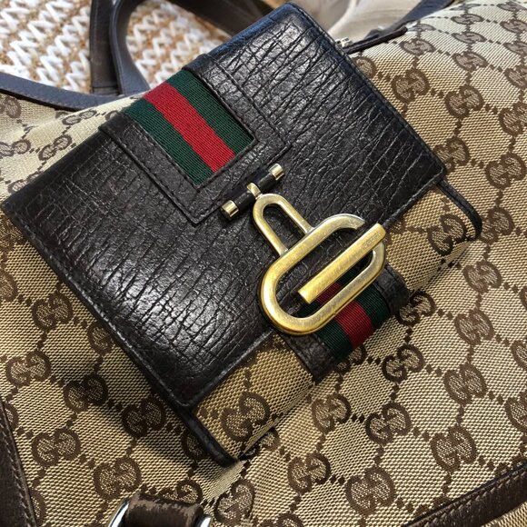 GUCCI Vintage Monogram Sherry Line 2-Sided Wallet w Awesome Hardware - Picture 2 of 10